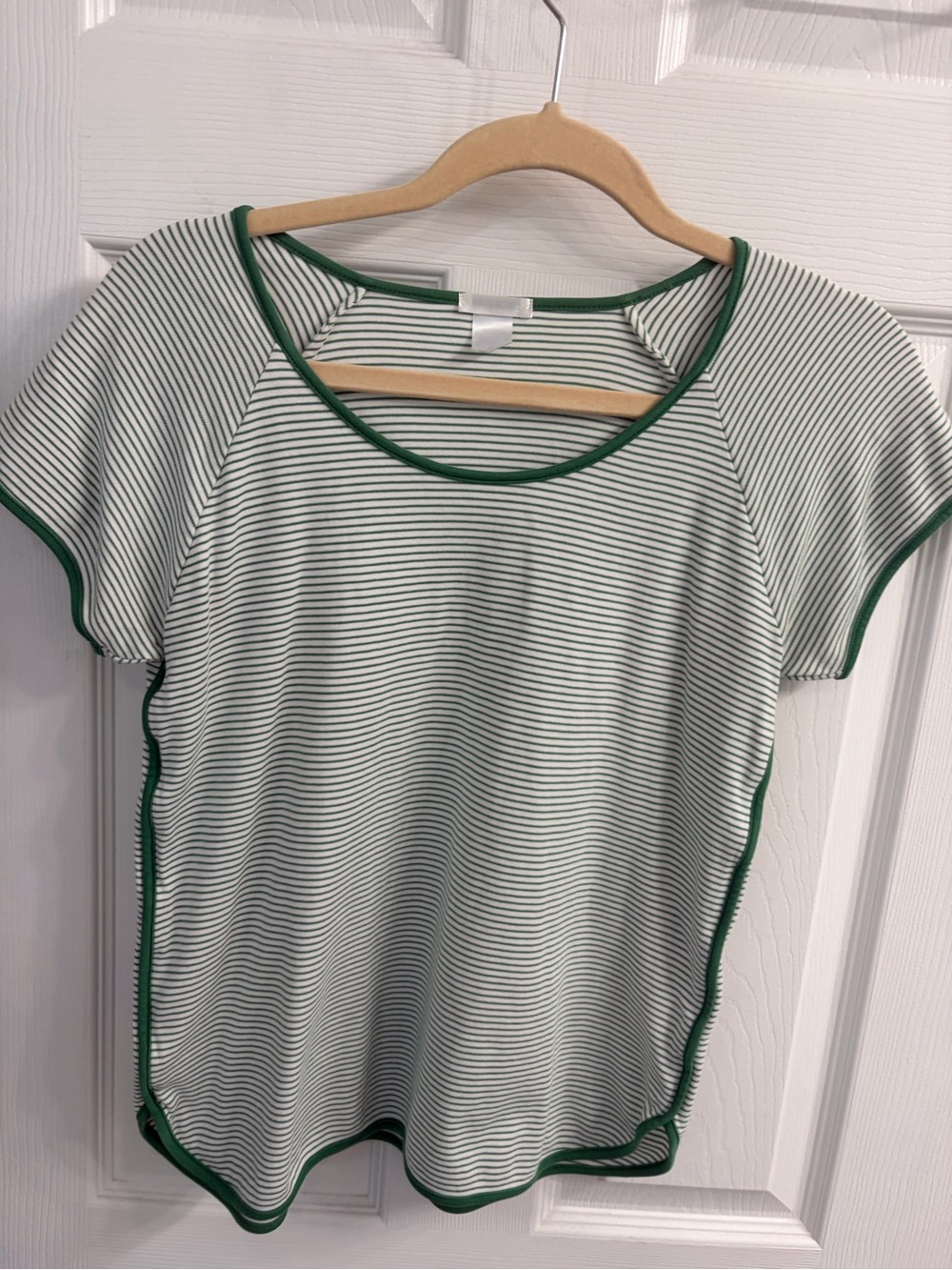 Lake Green-Trim White & Dark Green Striped Short Sleeve Tee